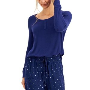 Charter Club Ribbed Henley Pajama Top Navy Large